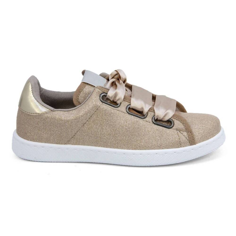 NEW VICTORIA women's satin ribbon lace-up sneakers in platino